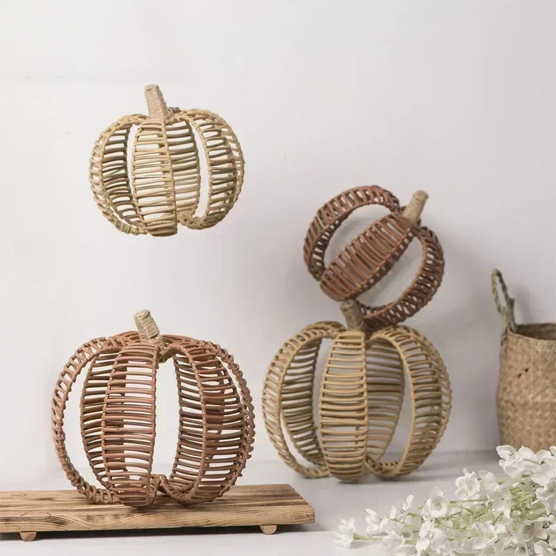 Halloween Handmade Pumpkin Imitation Vine Ornaments Iron Woven Pumpkin Decoration Ornaments Festive Atmosphere Props Home Decor