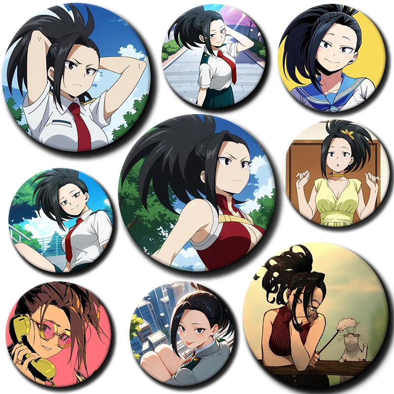 58mm Cartoon Character Momo Yaoyorozu Soft Button Pin Hero Anime Brooch Creative Badge for Backpack Clothes Decoration Gift