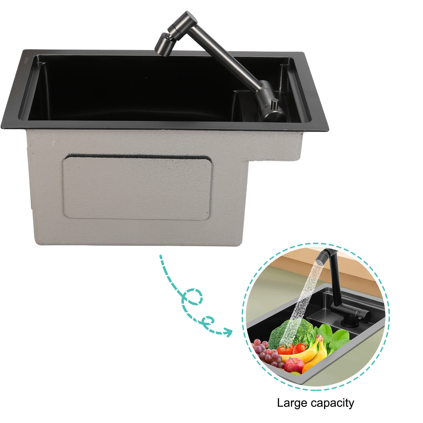 

16.9 X 9.8 X 8.7 Inch Single Bowl Kitchen Sink with Foldable Faucet Stainless Steel Single Bowl Sink for RV