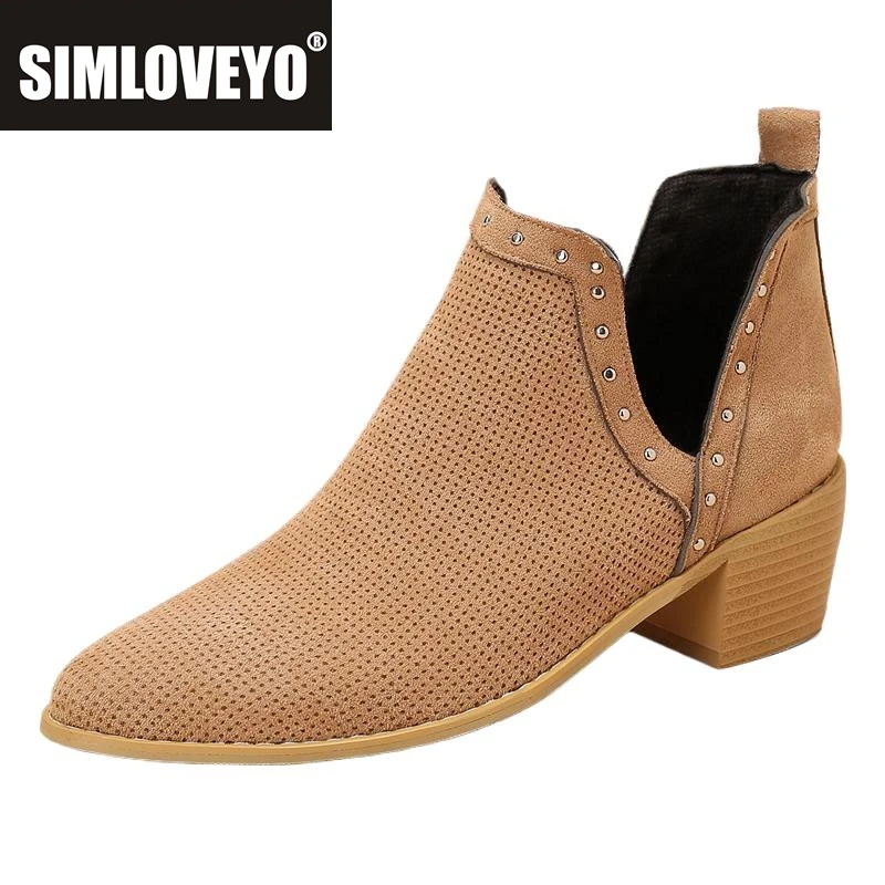 

SIMLOVEYO женские ботильоны с острым носком на блочном каблуке без шнуровки с украшением, большой размер 35–43, смешанная лаконичная повседневная обувь S4110