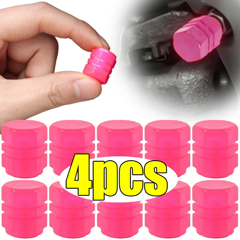 Capas de Válvula de Pneus Luminosas em Rosa para Carro, 1-4 Peças, Decoração de Pneus para Motocicleta, Acessórios de Estilo Automotivo