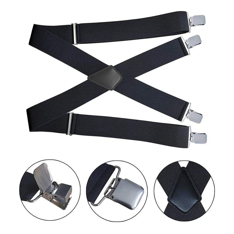 Wide Men Suspenders High Elastic Adjustable 4 Strong Clips Suspender Heavy Duty X Back Trousers Braces