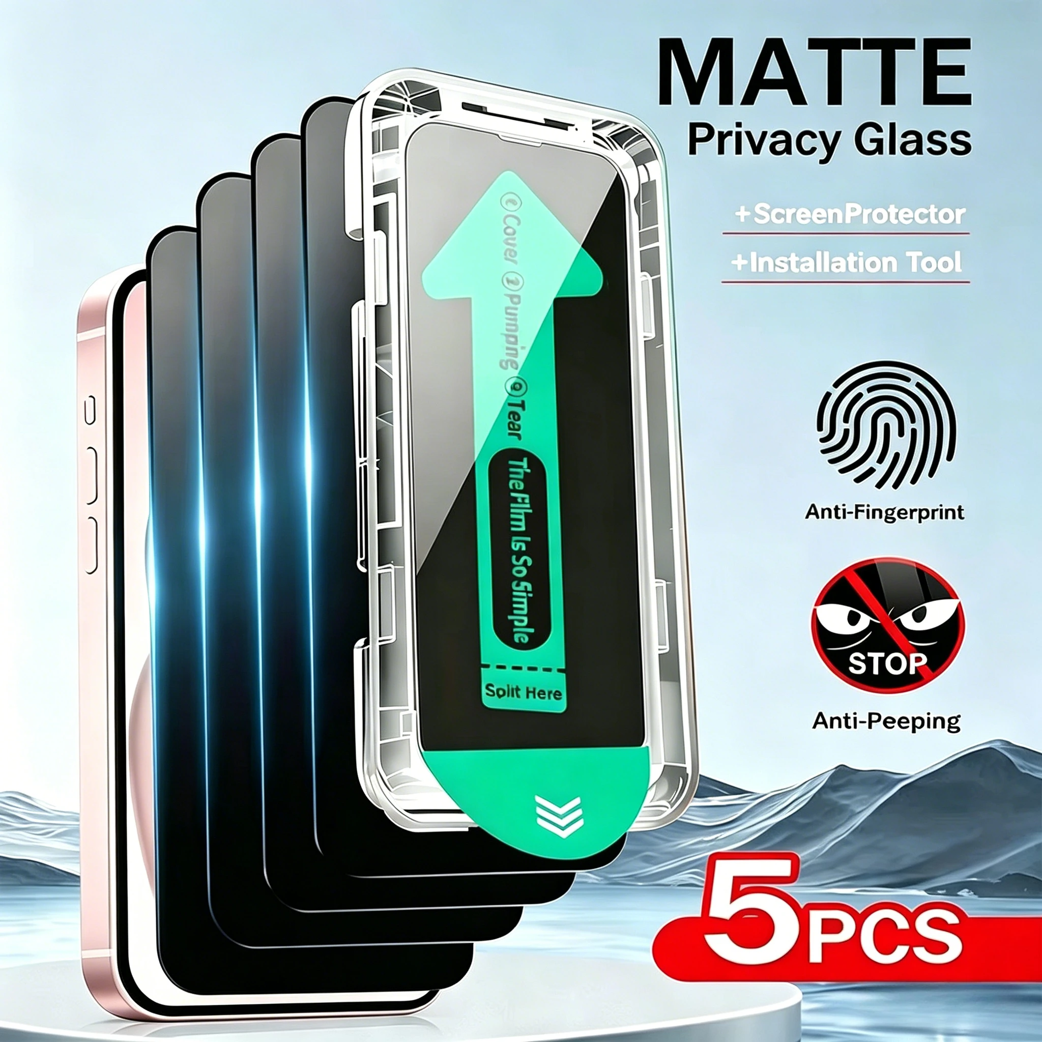 

1-5Pcs Dust Free Easy Installation Matte Privacy Screen Protector For iPhone 17 16 15 14 13 11 12 Pro Max XR 16e Anti-Spy Glass