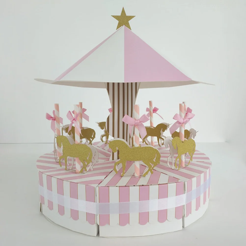 

Creative Carousel Paper Candy Box Wedding Vintage Candy Boxes Chocolate Gift Treat Boxes Wedding Party Favor (Pink)