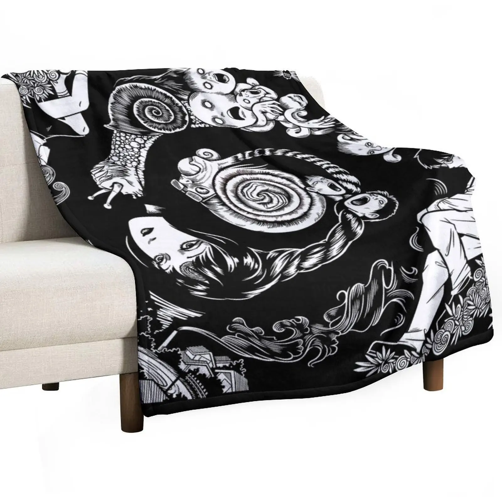 

Spiral Into Horror - Uzumaki Throw Blanket Designers Luxury Decorative Sofa Sofas Blankets