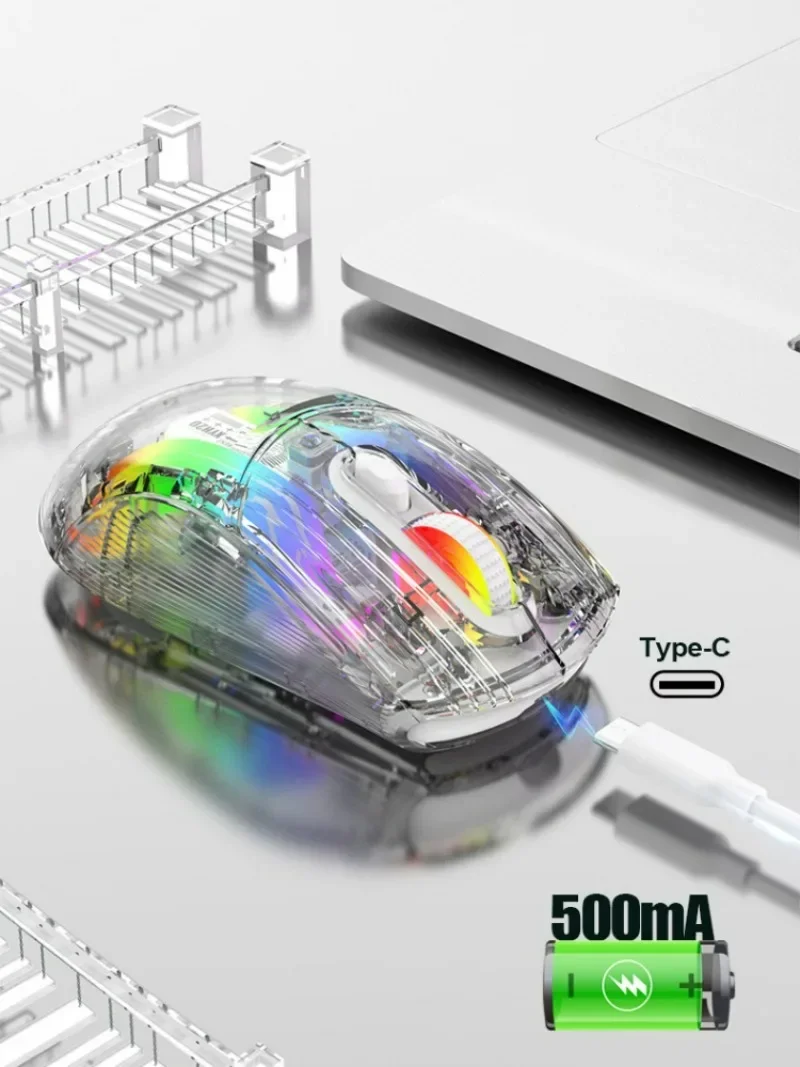 ワイヤレスゲーミングマウス RGB トライモード接続透明シェル E スポーツ Bluetooth 有線マウス PC/Mac コンピュータおよびラップトップ用
