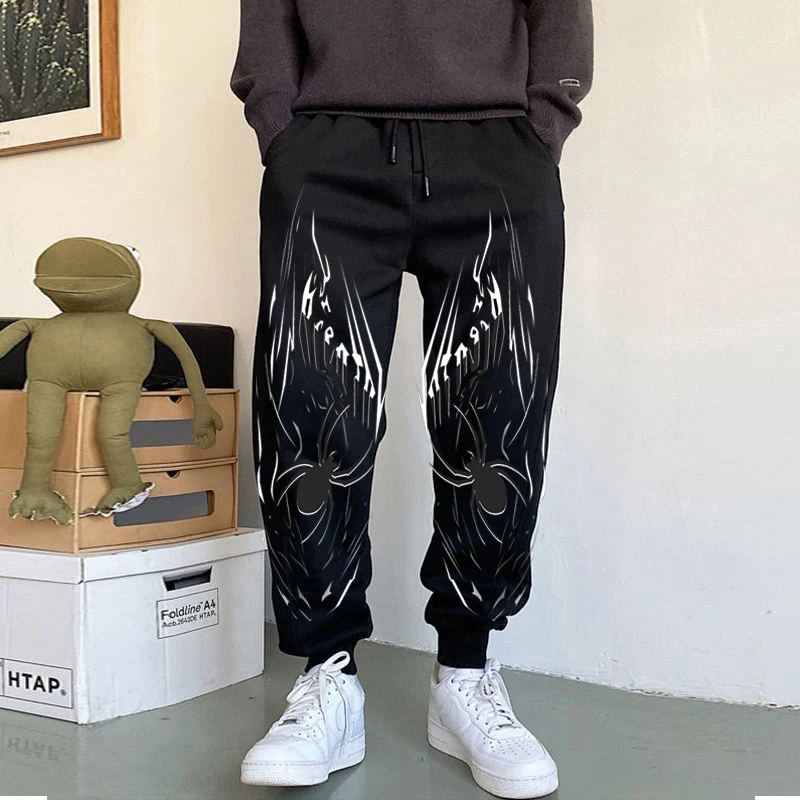 Pantaloni da uomo in puro cotone 2024 gym Y2k retro spider print pattern leggings da jogging casual larghi con coulisse versatile allentata