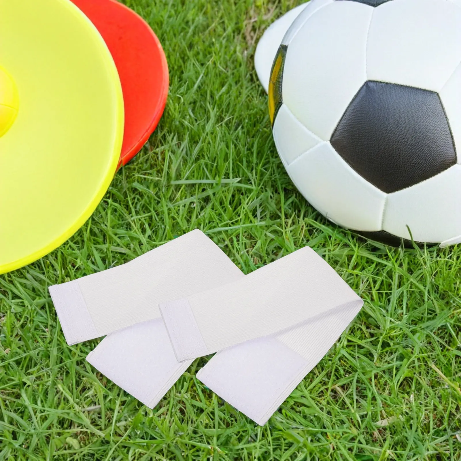 2 Pièces Brassard de Capitaine de Football Blanc Uni DIY Réglable Élastique pour Équipe de Football et de Basketball