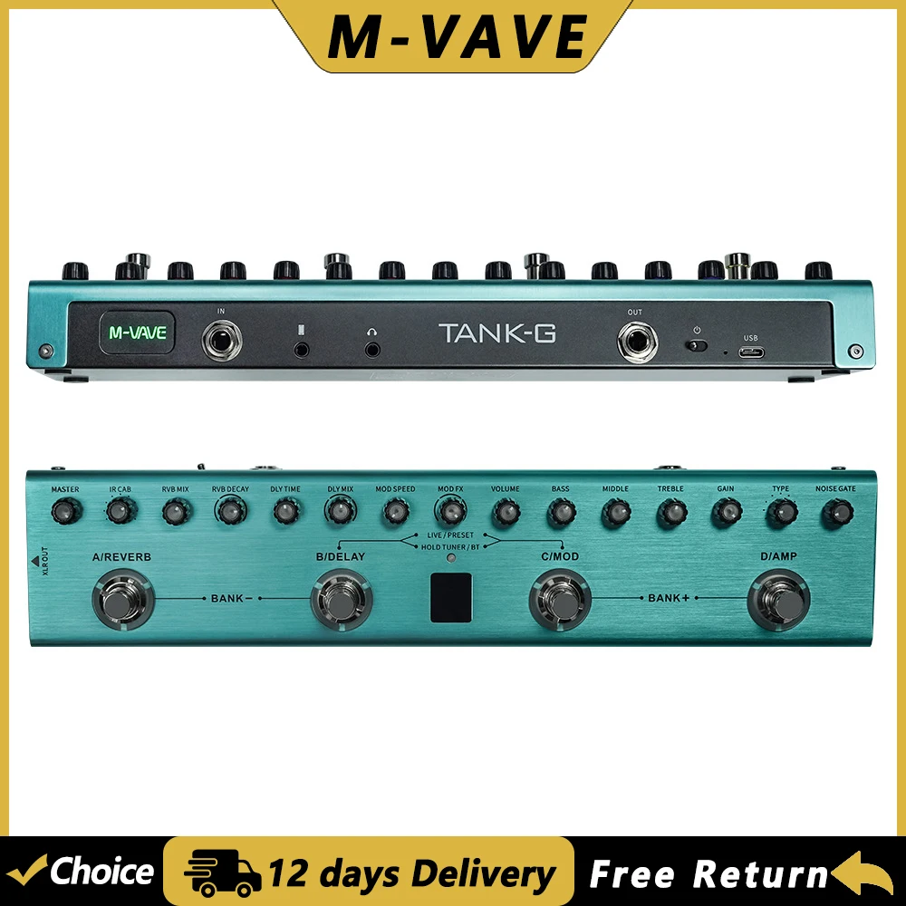M-VAVE Tank-G Guitar Multi-Effects Pedal Rechargeable 9 Preamp Slots 36 Presets 3 Modulation/Delay/Reverb Effects 8 IR Cab Slots