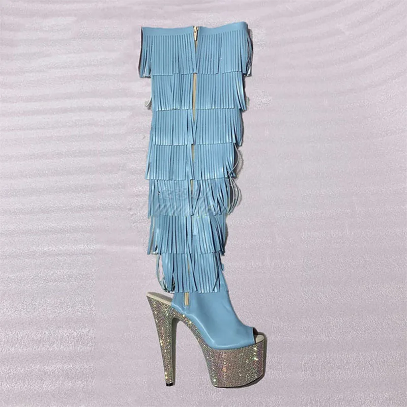 LAIJIANJINXIA New Platform Boots Fringe Dress Party Sexy Fetish Stripper Women Pole Dance Shoes Models Show Nightclub Rhinestone