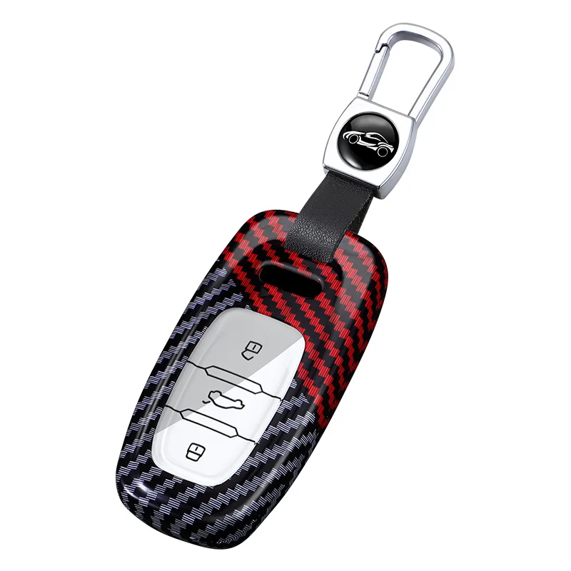 

Car Key Case Cover Fit for Audi ABCD Remote Control Smart Key Accessories Black and Red 3 Buttons With Keychain and Lanyard