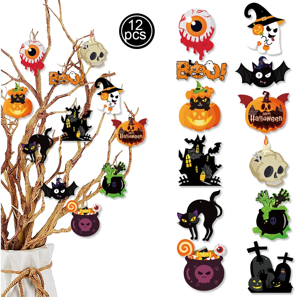 Halloween-Papierhängedekorationen, Halloween-Baumdekorationen, Geister, Kürbisse, Totenköpfe, Geisterhäuser für Trick-or-Treat-Partyartikel – Detail 2