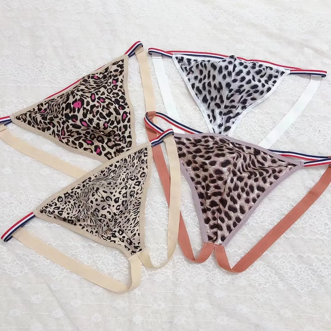 

New sexy men’s pouch ice silk thong high elastic design hollow leopard print sexy underwear