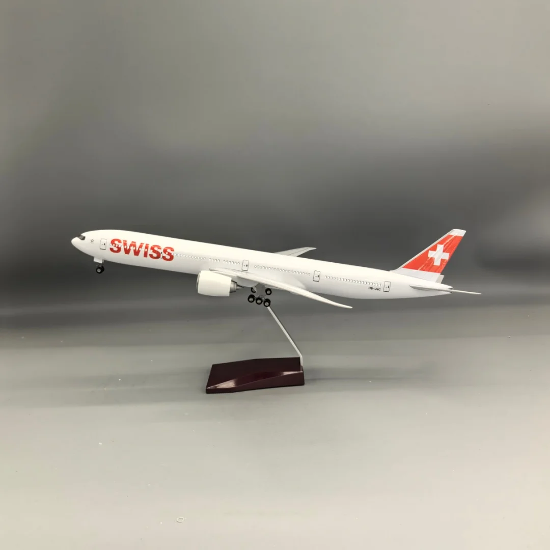 1:157 Scale Airplane Model Switzerland Airways 777 Plane Model B777 Swiss Model Plane with LED Light(Touch or Sound Control) for