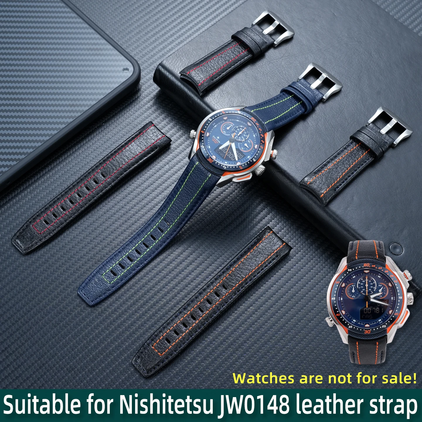 Men's watch accessories, suitable for Citizen JW0148 cowhide watch strap, JW0138/JW0139 curved leather watch chain 22mm