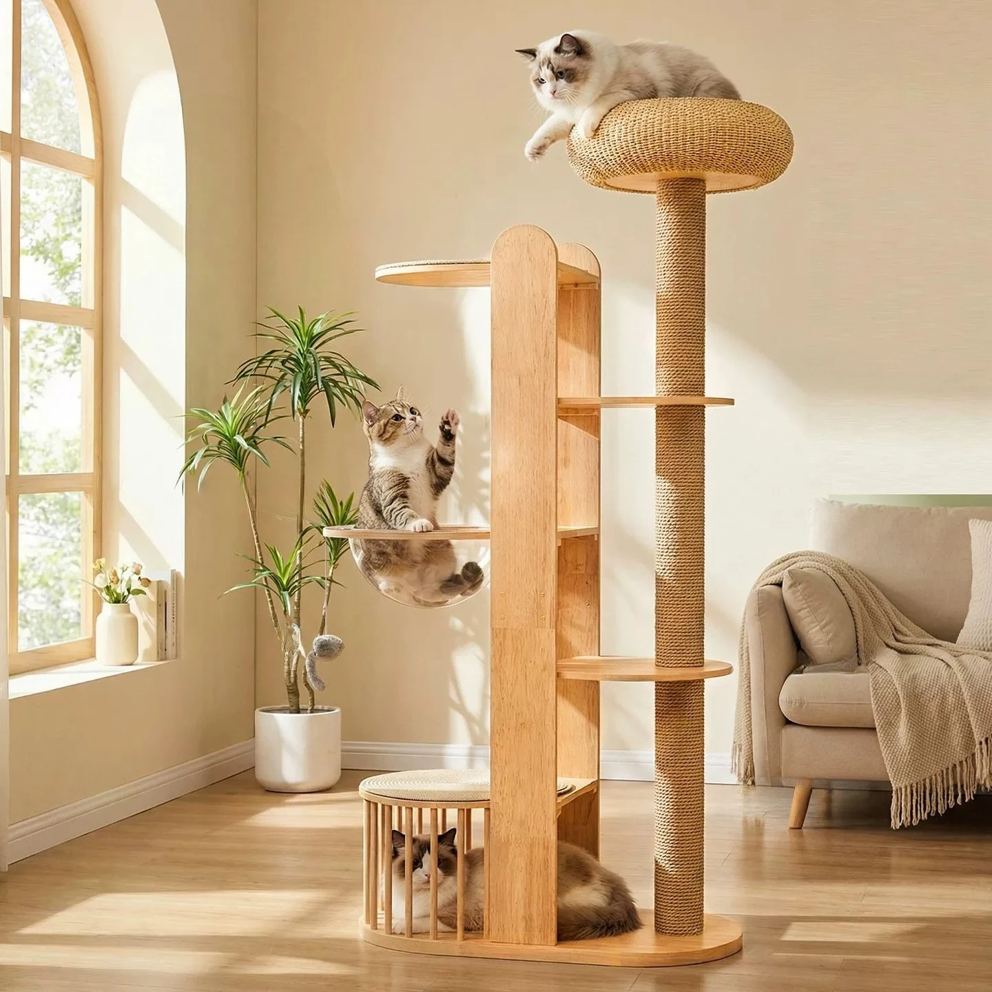 

Modern Wooden House Cat Tower Large Luxury Scratcher Mat Climbing Cat Tower Things Shelves Rascadora Para Gato Cat Supplies