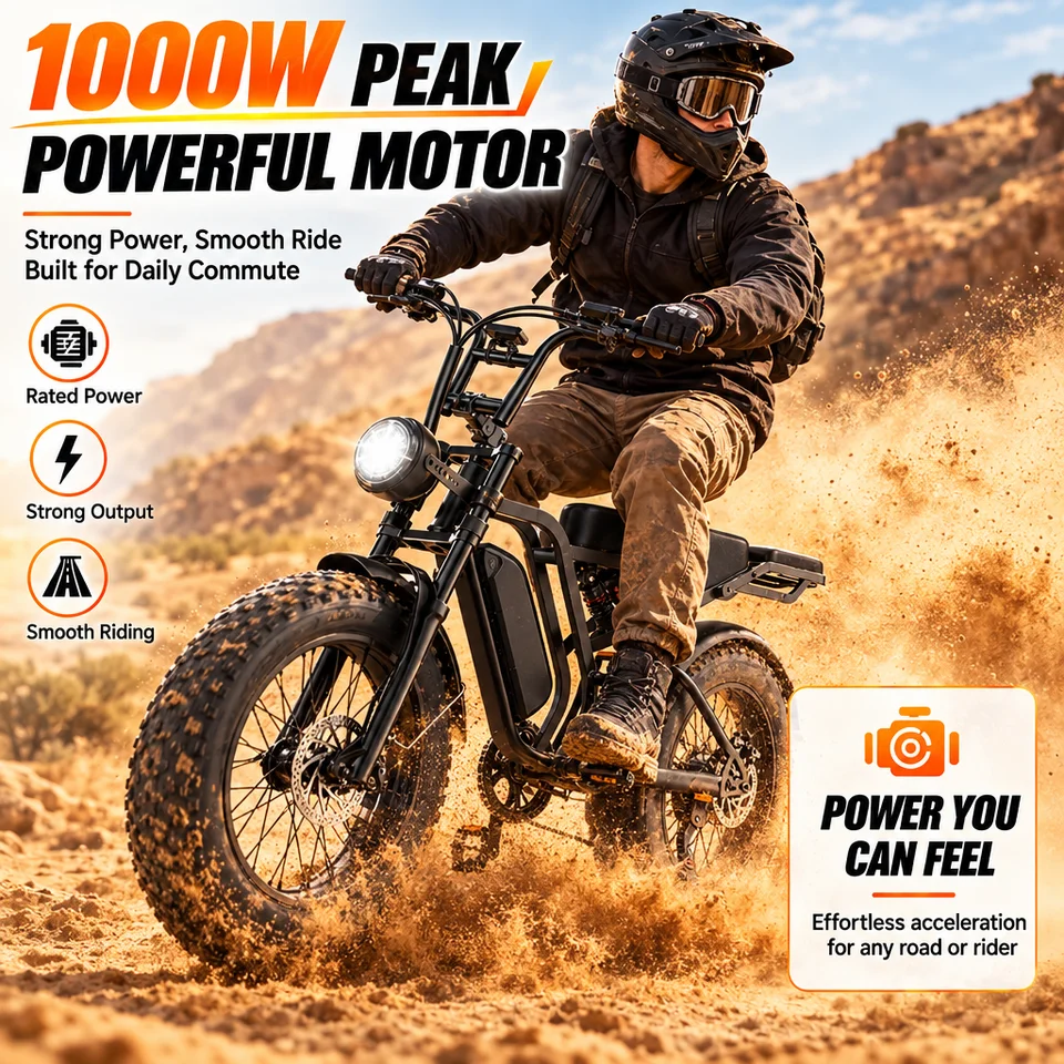 1000W Peak Electric Bike for Adults 48V 15Ah Removable Battery 20 Inch Fat Tire E-bike Dual Suspension All-Terrain Commuter US Stock image 9