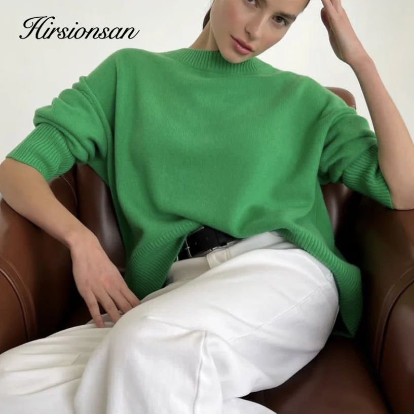 Hirsionsan Oversized Cashmere Autumn Winter Sweater Women Fashion Basic Knitted Pullover Chic Soft Loose Casual Female Jumper