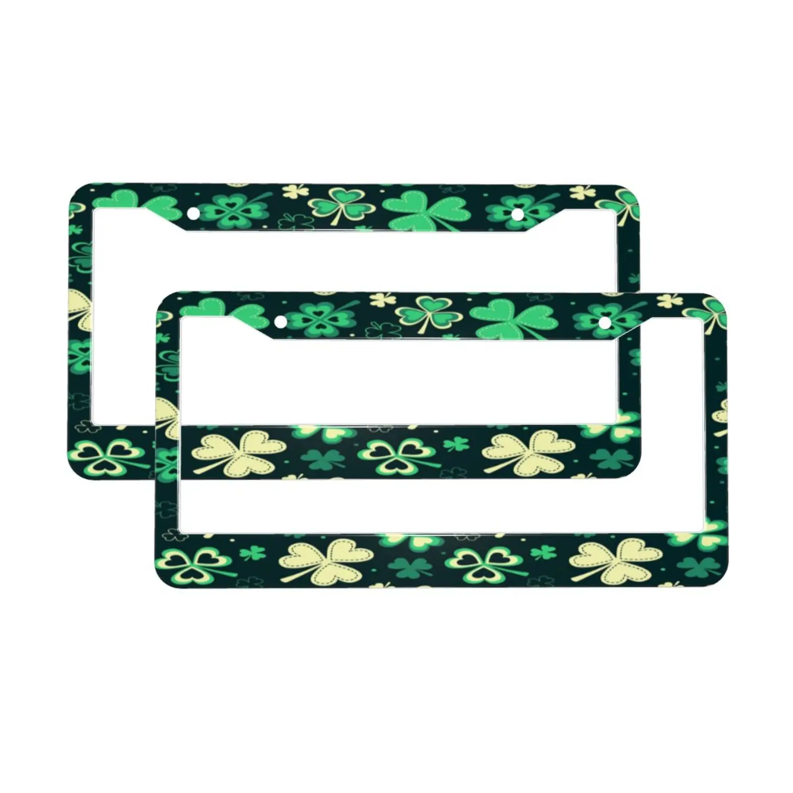 four-leaf clover pattern print Car License Plate Frame 2 Pack License Plate with 2 Holes Car Tag Frame for Women Men US Vehicles