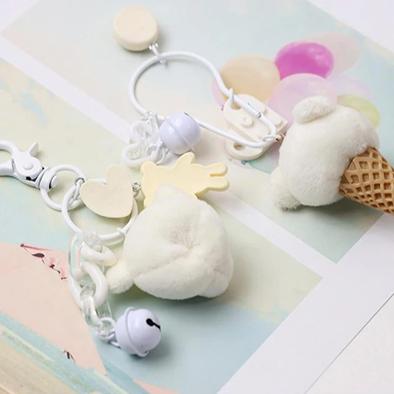 Sweet Cute Ice Cream Bear Plush Toy Keyring Charm Soft Stuffed Keychain Backpack Pendant Bag Ornaments Girly Heart Birthday Gift