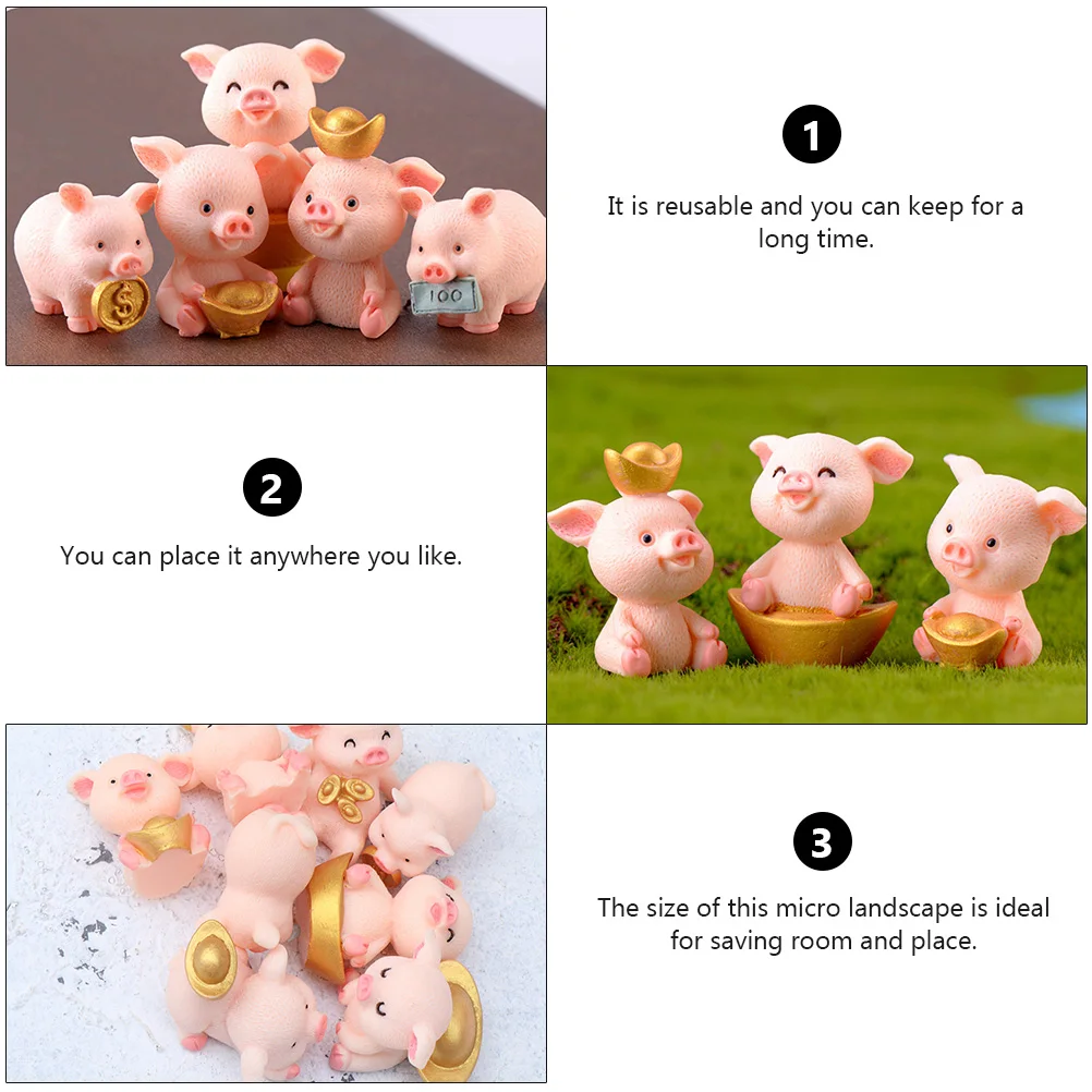 

Mini Resin Pig naments for Car Home Decor Sturdy Lightweight Reusable Desk Fairy Garden Crafts Decoration