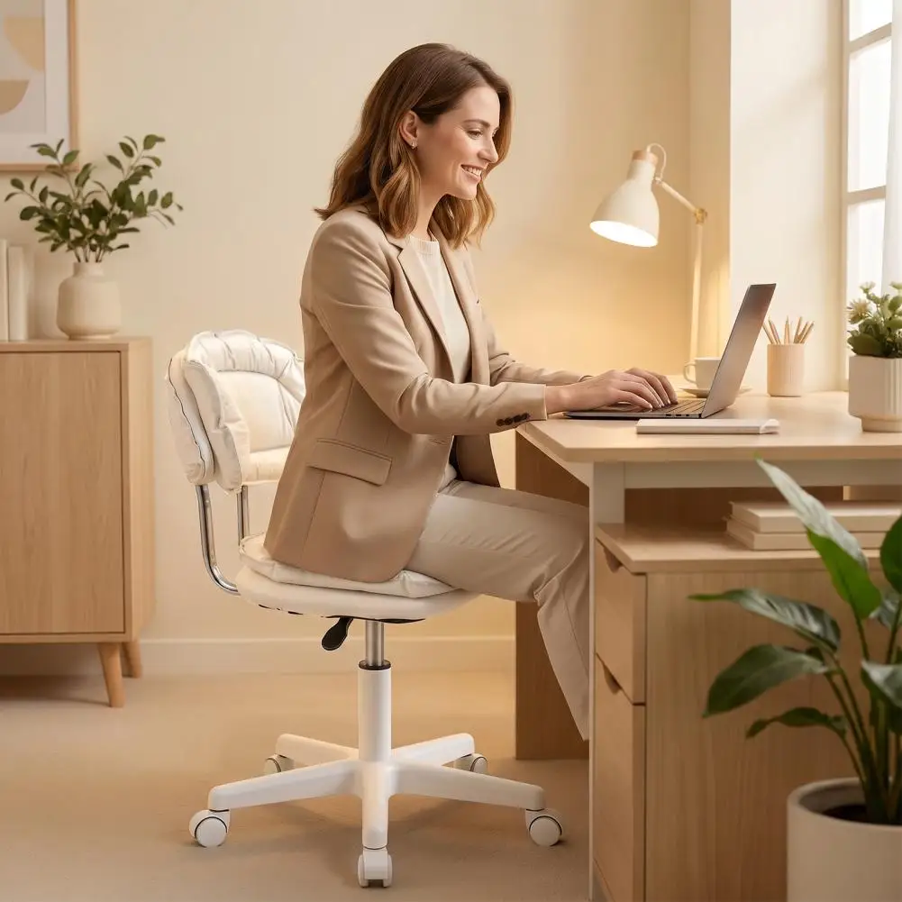 Armless Faux Leather Office Desk Chair 360° Swivel Wheels Height Adjustable Rolling Task Chair for Home Study Meeting Room