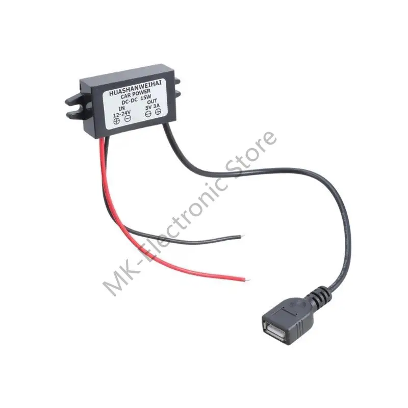 R2LF DC12V-24V To 5V3A USB Car Adapter Converter Regulator Cable For Mobile Phones Tablets Camera Solar Panel Devices