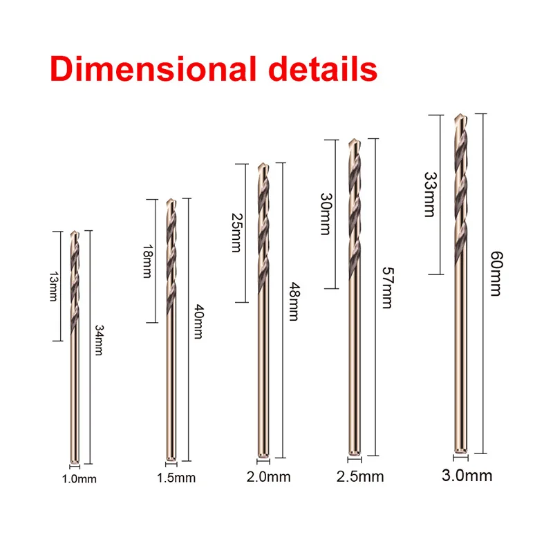 1Mm-3Mm Cobalt-Containing Full Grinding Twist Drill Metal Hole M35 Material Stainless Steel Drilling Bit 50Pcs