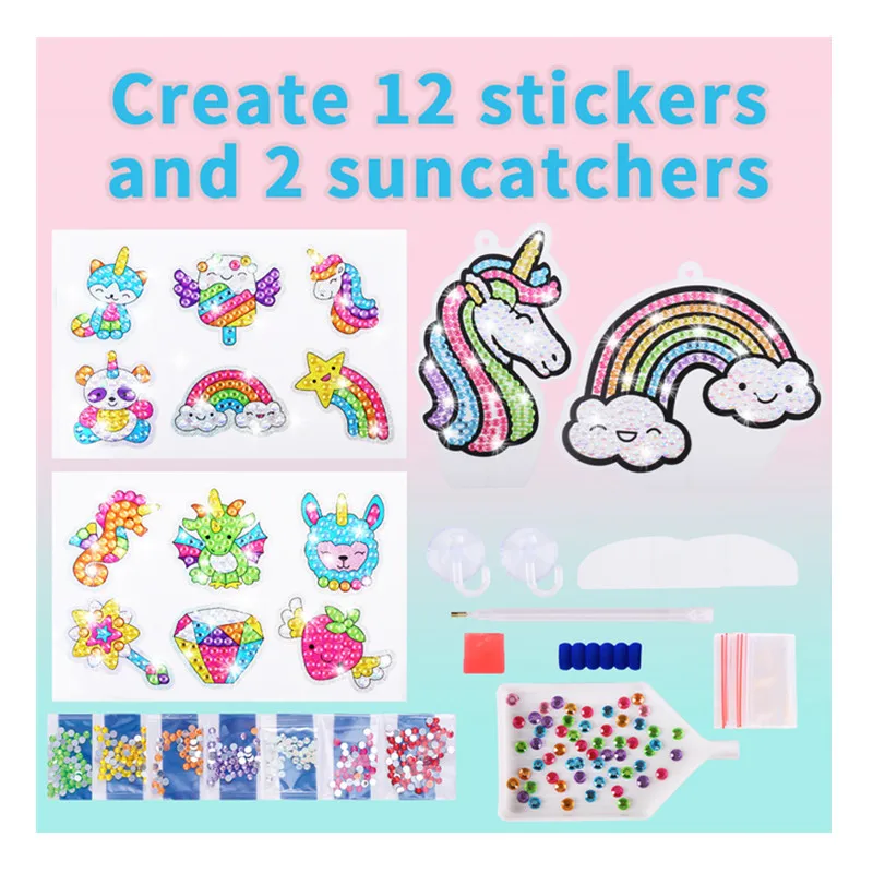 

Children's Educational Diy Diamond Painting Laser Stickers, 5d Cartoon Unicorn, Full-diamond Stickers For Refrigerators And Phon