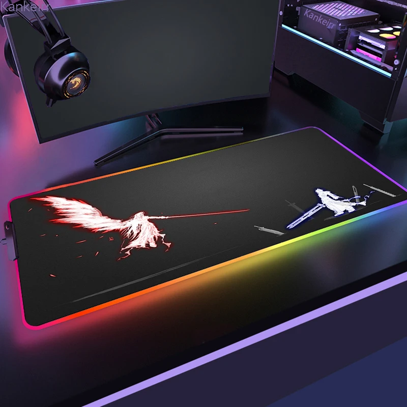 RGB F-Final Fantasy LED Gaming Mousepads Large Desk Mat PC Gamer XL Mousepad Mouse Pad Luminous Mauses Mice Mats With Backlight