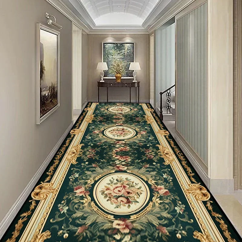 Luxury Modern Long Carpet Runner for Corridor Hallway Decor Non-slip Flower Carpets Hotel Living Room Doorway Washable Doormat