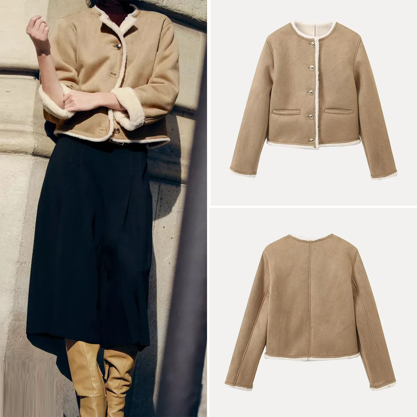 

Z Women's Double-Sided Jaet 2025 New Faion Personali Gold Button Decorated Outerwear Ladies' Commute Sle Long Sl...