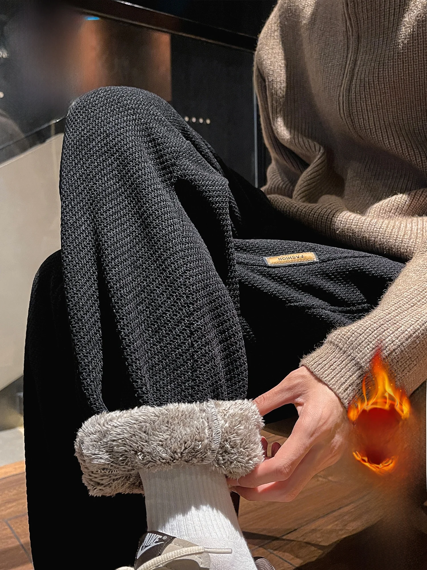 

PaulFrank Men's Winter Thiened Fce Lined Loose Casual Harem Pants Elastic Waisand Knitted Polyester Fiber Warm Trousers