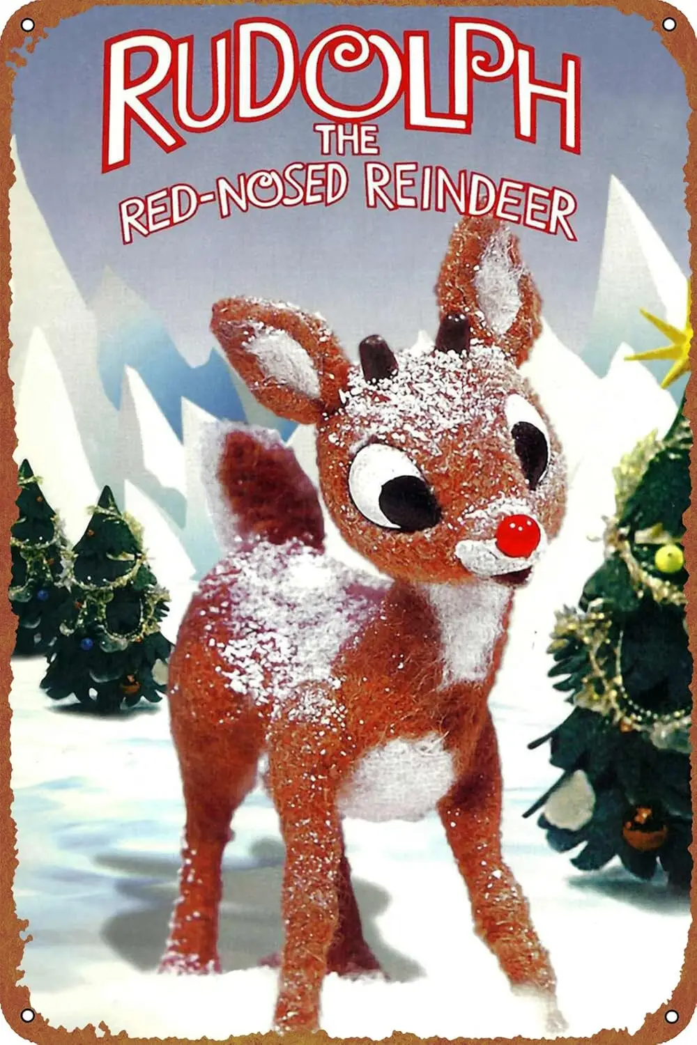 Rudolph the Red-Nosed Reindeer Metal Tin Sign Garage Sign Wall Decoration Old Car Shop Movie Poster Oil Station Sign 8 × 12 inch