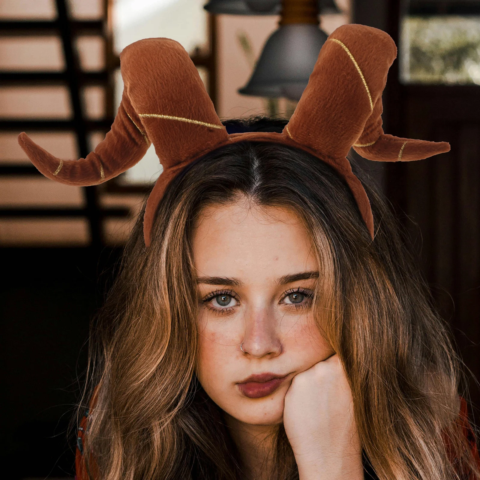 

Foldable Bull Horn Headband Halloween Ox Hairband Brown Party Hat Stylish Animal Costume Accessory Festive Prop