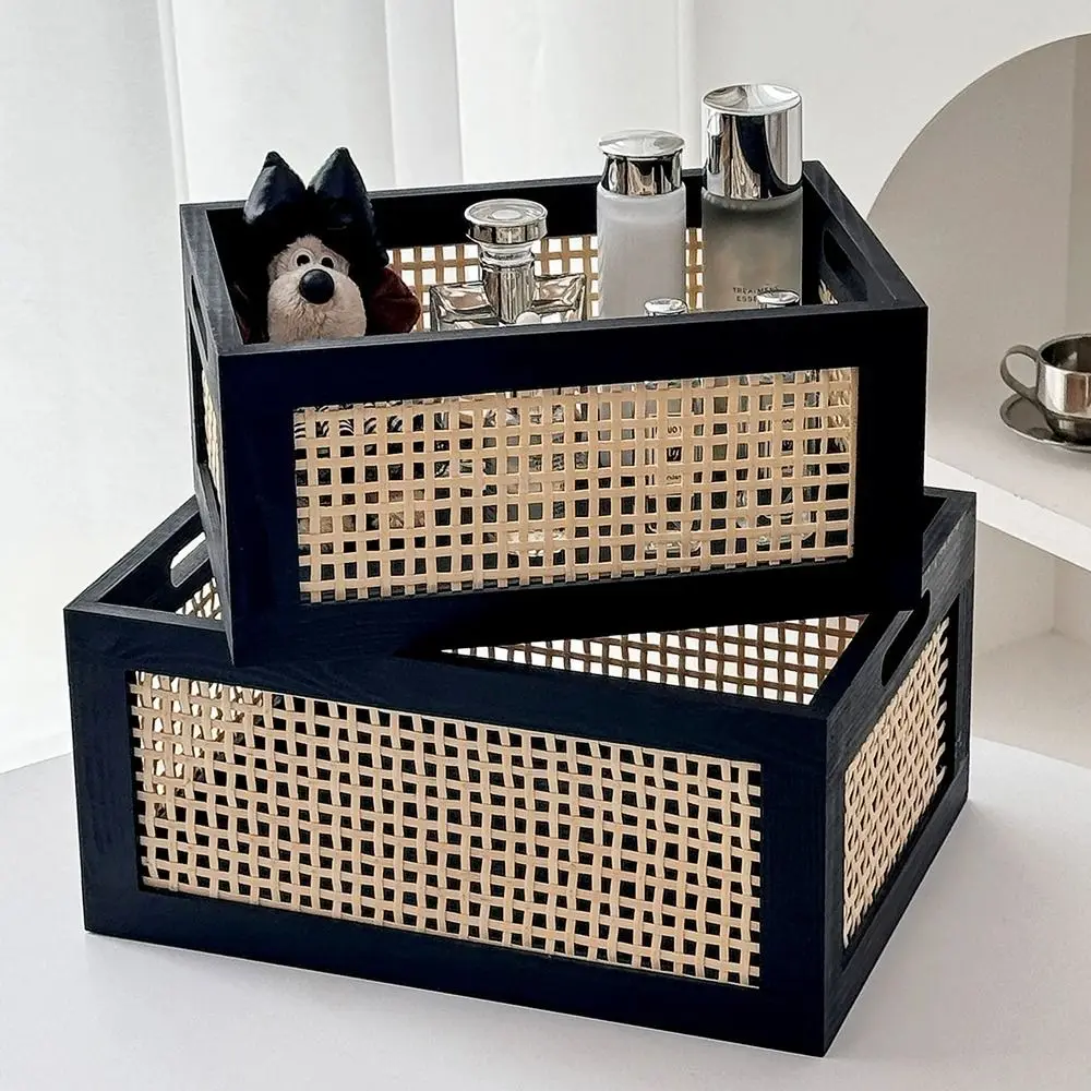 

Durable Retro Storage Box Solid Wood Multifunction Storage Basket Rattan Organizer Boxes Household