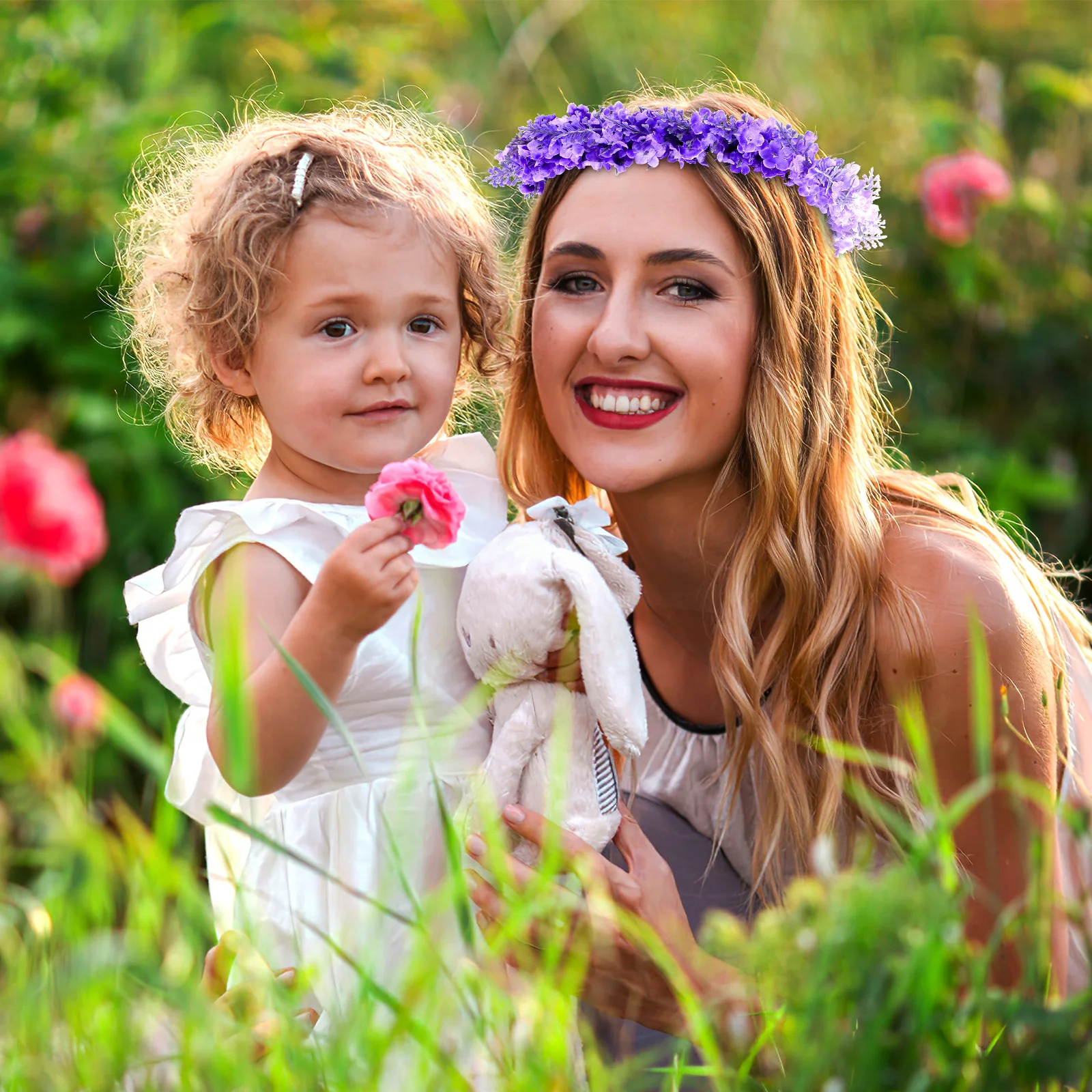 

2 pcs Faux Flower Crowns Bohemian Artificial Floral Headpieces For Women Girls Wedding Party Vacation Photo Props