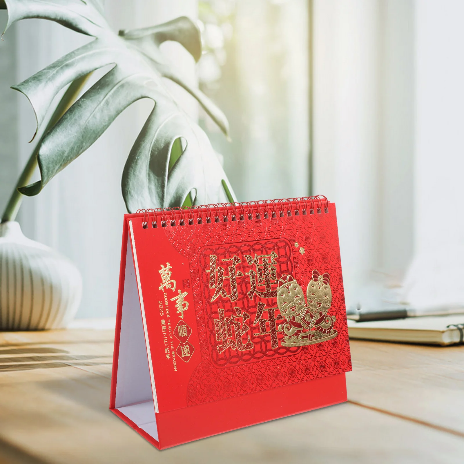 

Snake Year 2025 Desk Calendar with Flip Functionality Traditional Chinese Art Design for Workspace Home Office Elegant Table