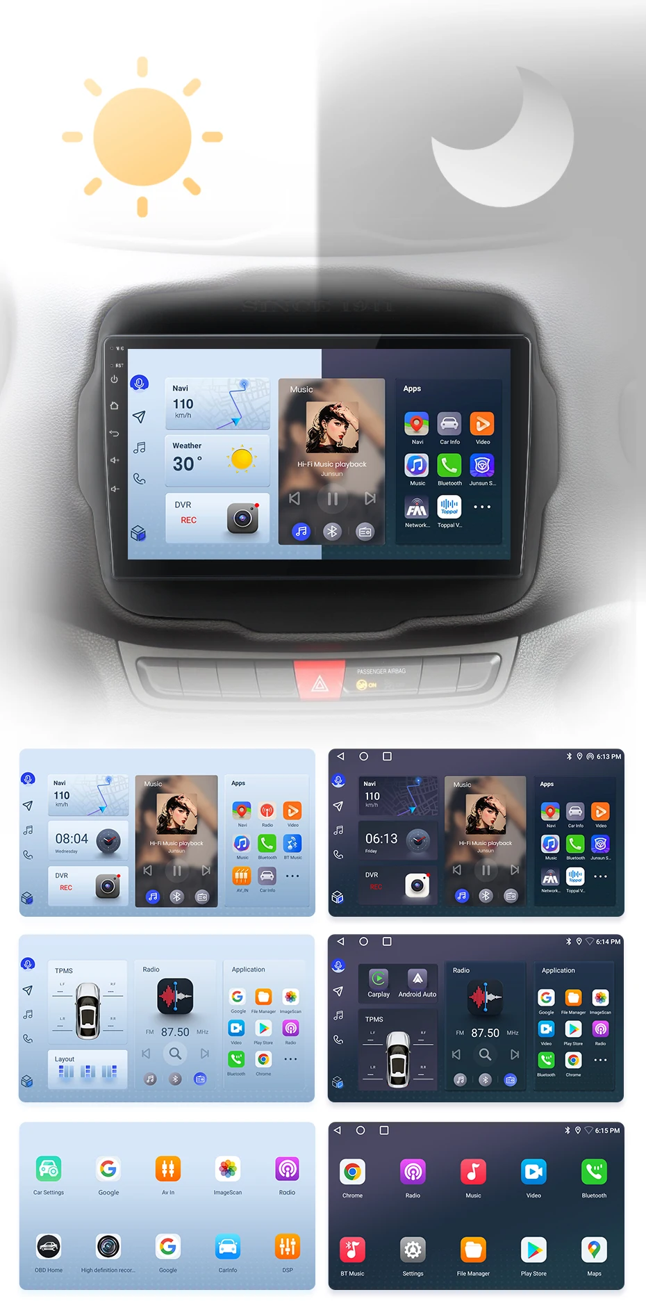 Junsun Wireless Carplay Android Auto Autoradio für Jeep Renegade 2016-2020 GPS Intelligente Systeme Stereo Multimedia Autoradio – Detail 6
