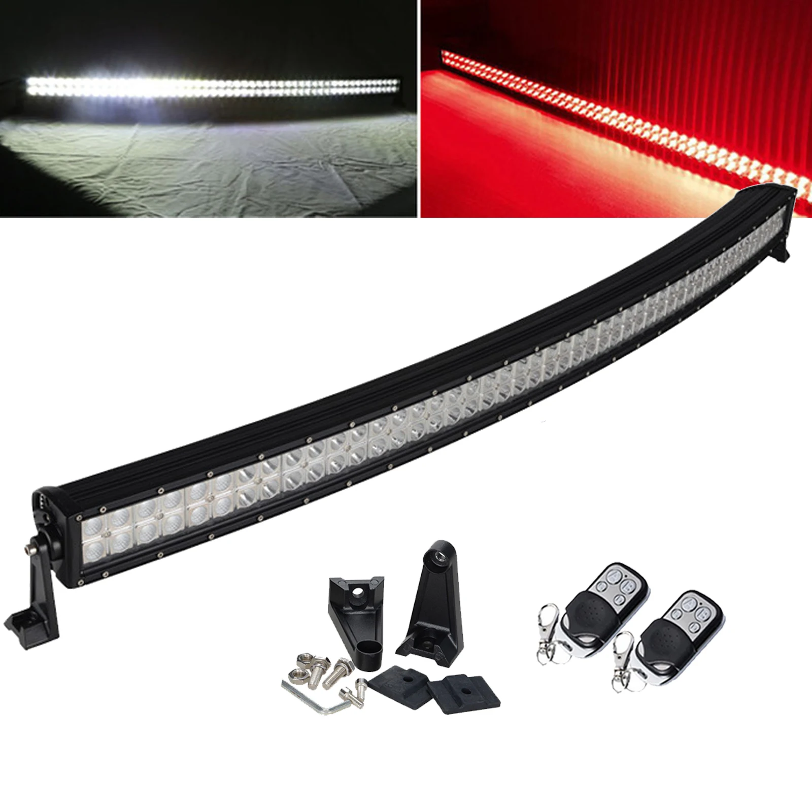 42inch 480W Led Curved Work Light Bar Spot Flood Combo White Red Stroboflash Dual Color Emergency Warning Offroad Driving Light