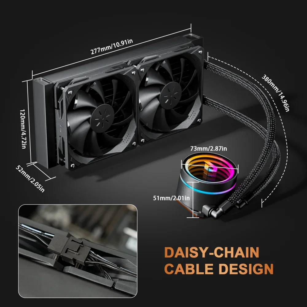 Uphere 240mm Aio Liquid CPU Cooler Acqua Cooler Custodie per computer Raffreddamento da gioco Ventola da 120mm Ventola di raffreddamento ad alte prestazioni a basso rumore /