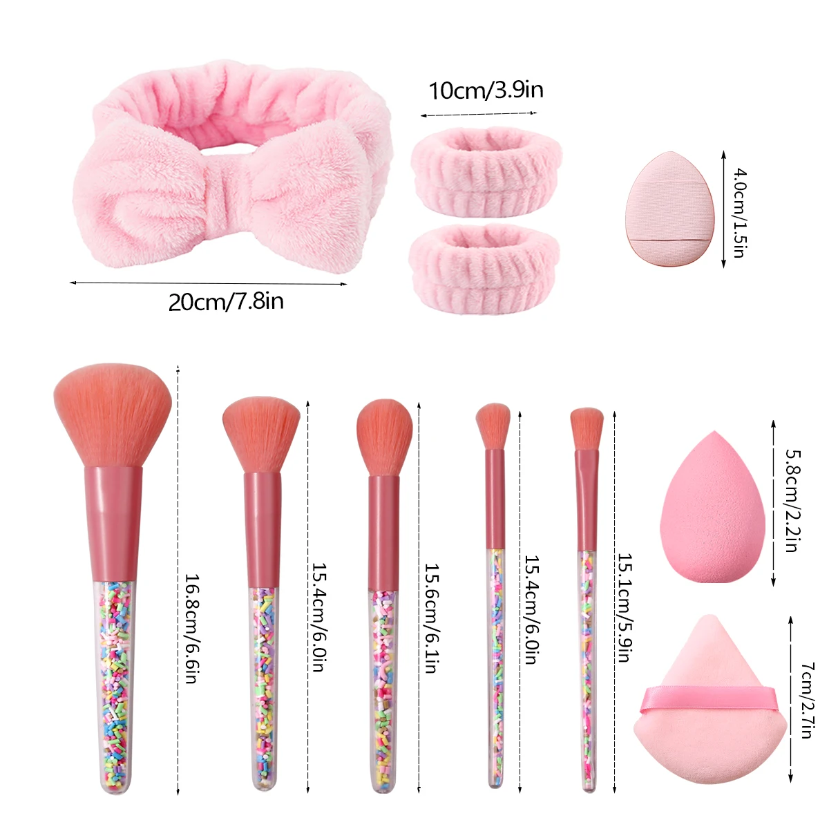 Roze Serie Make-Up Tools Kit Feest Make-Up Borstels Blender Sponzen & Opbergtas, Strik Hoofdband Polsbandjes