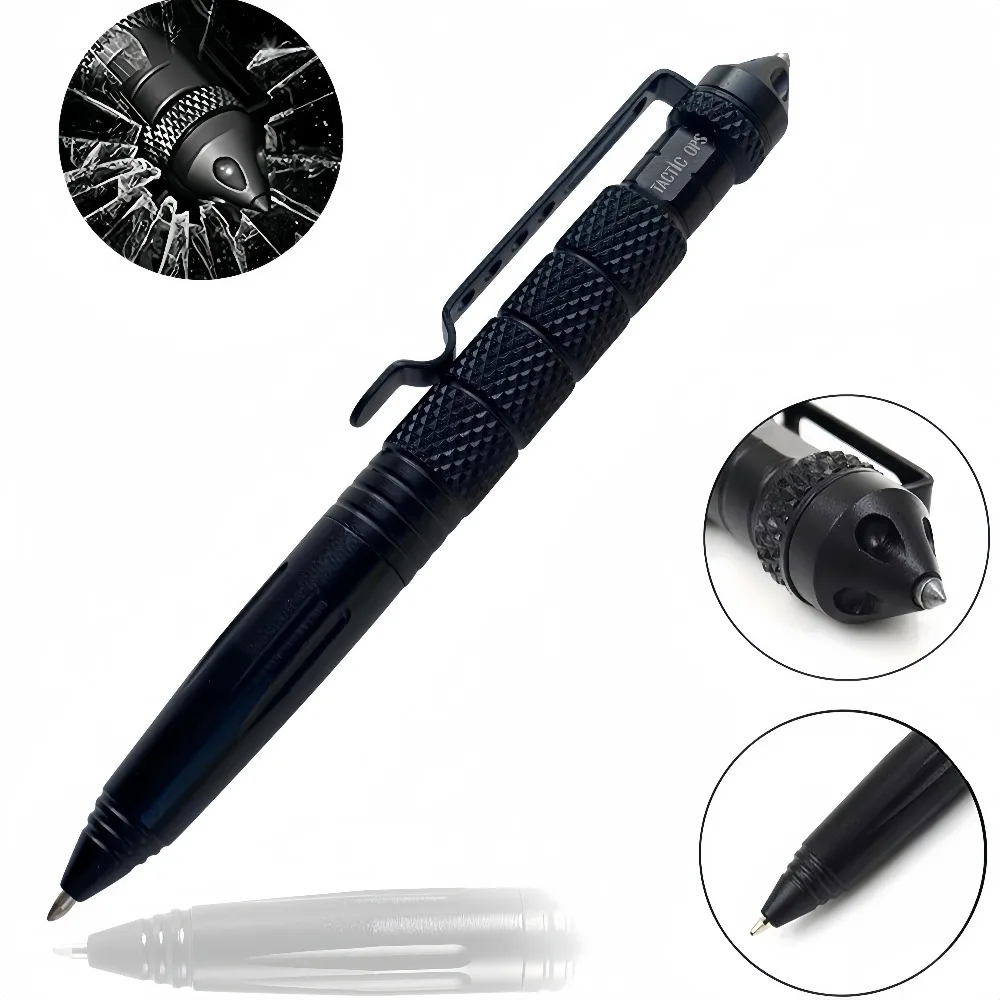 

Black Outdoor Self-defense Tungsten Steel Head EDC MultifuTactical Defense Window Breaking Survival Signature Pen Autodefensa