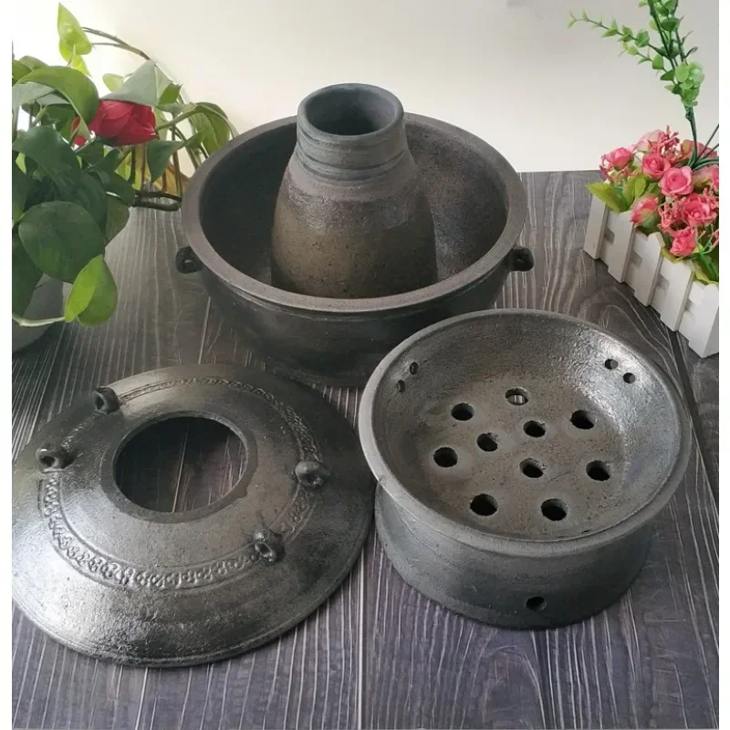 Handmade Clay Charcoal Hot Pot, Traditional Earthen Casserole for Shabu Shabu Mutton Home Cooking