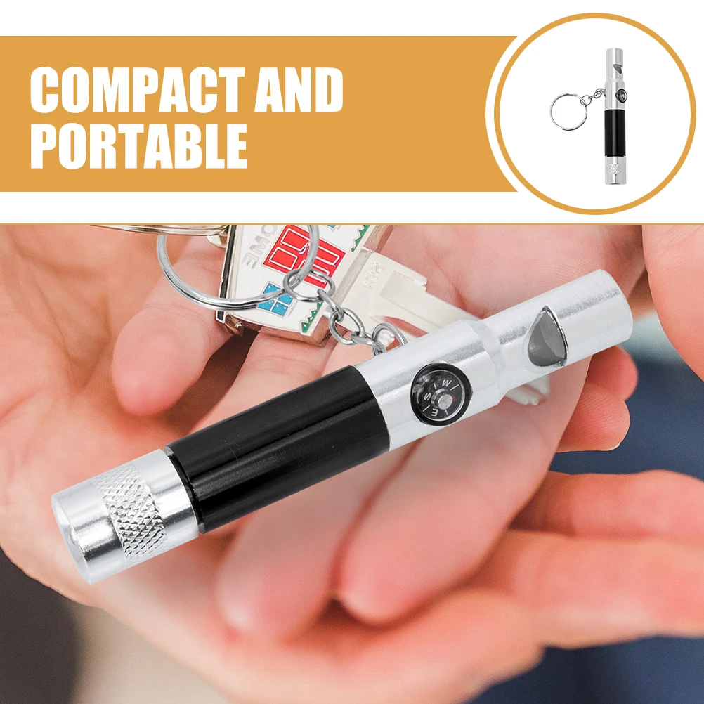 

Compass Whistle Black Aluminum Alloy Hiking Flashlight Keychain Survival Gadgets for Men Emergency Outdoor Use