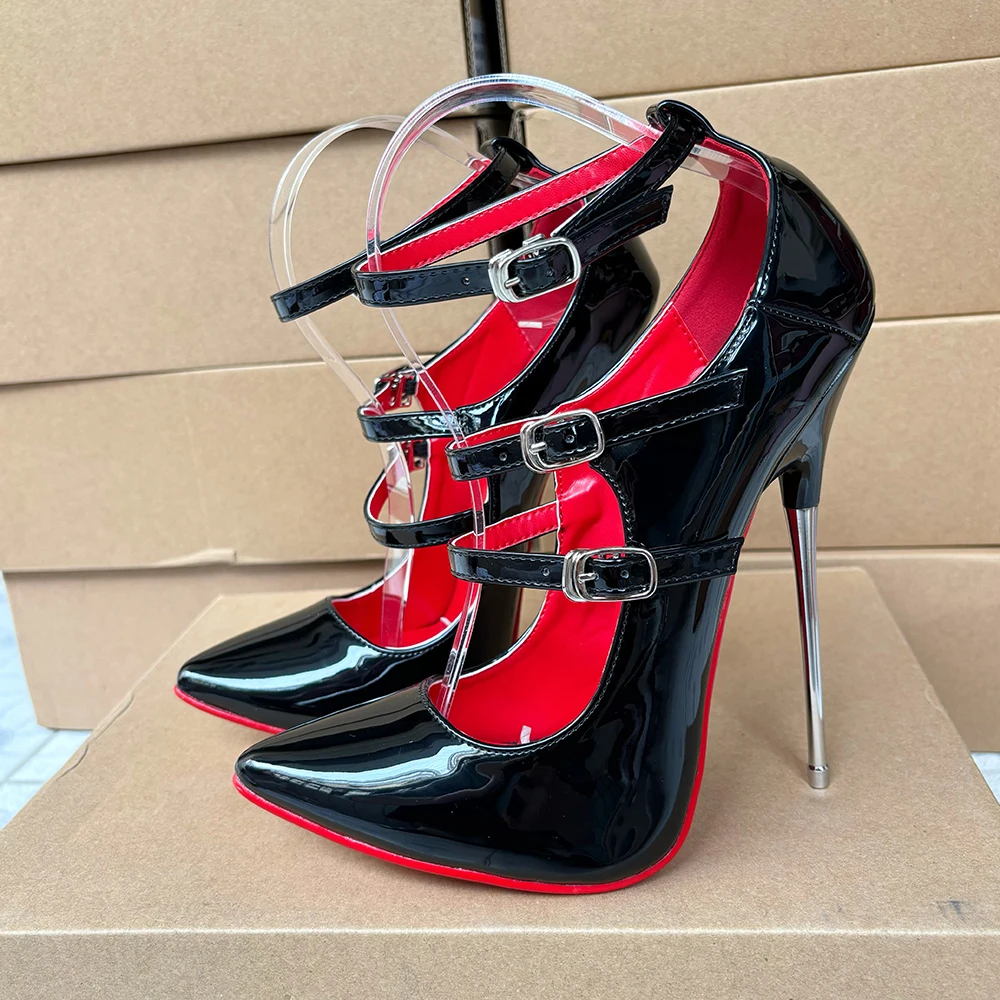 

Fashion Design 16cm Unisex High Heels Ankle Strap Sexy Red inside Fetish Stilettos Instep Strap Customize Pump Large Size