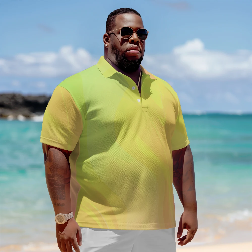

Plus Size Men's Summer Short Sleeve Lapel Abstract yellow color printed t-shirt Daily Casual Button Polo Shirt