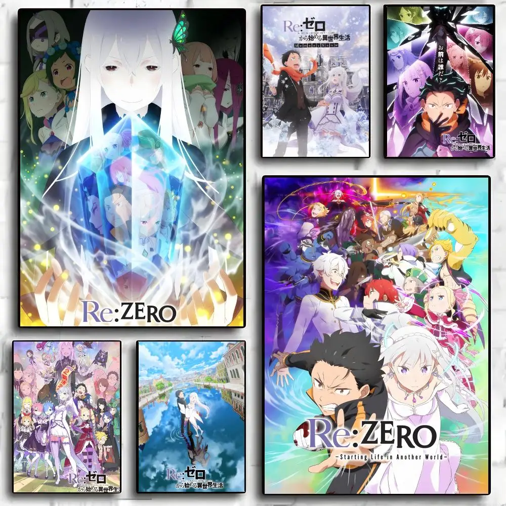 ReZero Anime Fantasy Isekai Poster Self-adhesive Advanced Aesthetic Printing Paper Wall Art for Living Room Home Decor