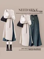 Hebe Sle Autumn Winter Knitted Sweater And Jeans Skirt Set Slimming Ele Midi Two Piece Set Women's Loose Fit Faion - Image 4