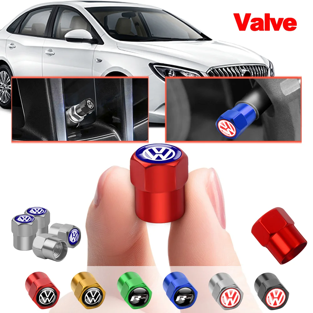 4PCS Metal Car Valve Caps Wheel Tires Air Tyre Stem Protective Caps Cover For VW Volkswagen Golf Polo GTI RLINE Auto Accessories